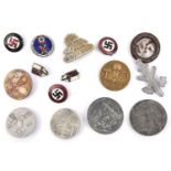 7 Third Reich pin back “Tinnies”, including “Tag der Arbeit 1934” in brass (x2); “I Mai 1936” in