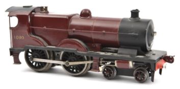A Bassett Lowke 3-rail 4-4-0 tender locomotive for restoration. All parts over-painted in maroon