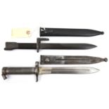 A Swedish M1896 bayonet, with unusual spring catch, stamps at forte, in scabbard, and a Belgian