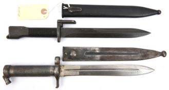 A Swedish M1896 bayonet, with unusual spring catch, stamps at forte, in scabbard, and a Belgian