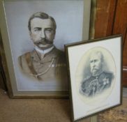 2 portrait prints of Sir Redvers Buller: coloured head and shoulders, in khaki, as Maj General,