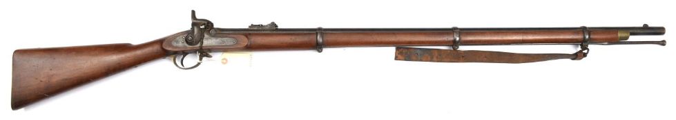 A .577” 1853 pattern Volunteer Enfield 3 band percussion rifle by London Armoury Co, 55” overall,
