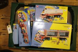 10 Corgi Chipperfields. ERF KV artic with cages and animals 11201. Land Rover, Morris Minor Pick-Up,