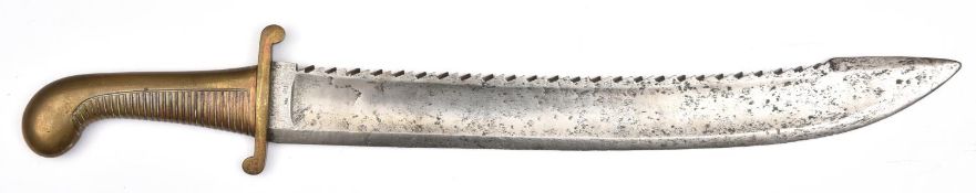 A Russian 1827 pioneer sidearm, slightly curved, shallow fullered sawbacked blade 19½”, with