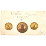 Three very rare gilt buttons for Lewes Naval Prison, comprising one large and two small, bearing