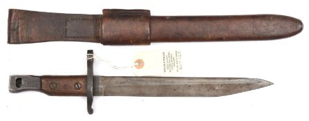 A WWI bayonet for the Canadian Ross Rifle, stamps to hilt including maker's name and date 4/16, in