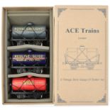 A set of 3 ACE Trains tinplate O Gauge tank wagons. Set No.5, Shell, Redline-Glico and Royal