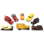 8 Dinky Toys. Austin Healey 100 Sports in deep yellow with blue interior, RN21, with driver. Taxi