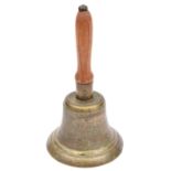 An interesting WWII Air Ministry brass alarm bell, wooden grip, into socket on top of the bell,