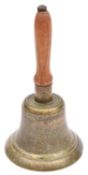 An interesting WWII Air Ministry brass alarm bell, wooden grip, into socket on top of the bell,