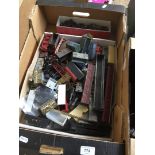 A box of 00 gauge model railway pieces