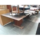 Large teak boardroom/dining table, length 4m 13cm (13ft 4"), width 123cm (4ft 1")