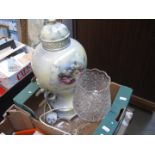 Box with pottery vase and glass lamp