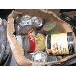 Box containing tins of paint, varnish etc