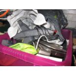 A crate of mixed itmes inc telephone, light fittings, digi scales etc.