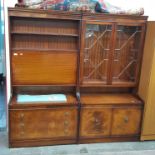 Mahogany 2 part reproduction display cabinet with drop down writing desk