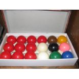 A box of Billiard Ball Co 2" snooker balls.