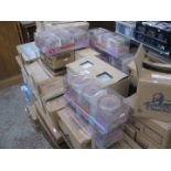 A large quantity of boxed crockery, glassware and glass storage jars (table top & underneath)