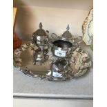 Silver plate tray and dishes