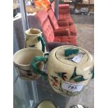 Three piece Japanese pottery teaset
