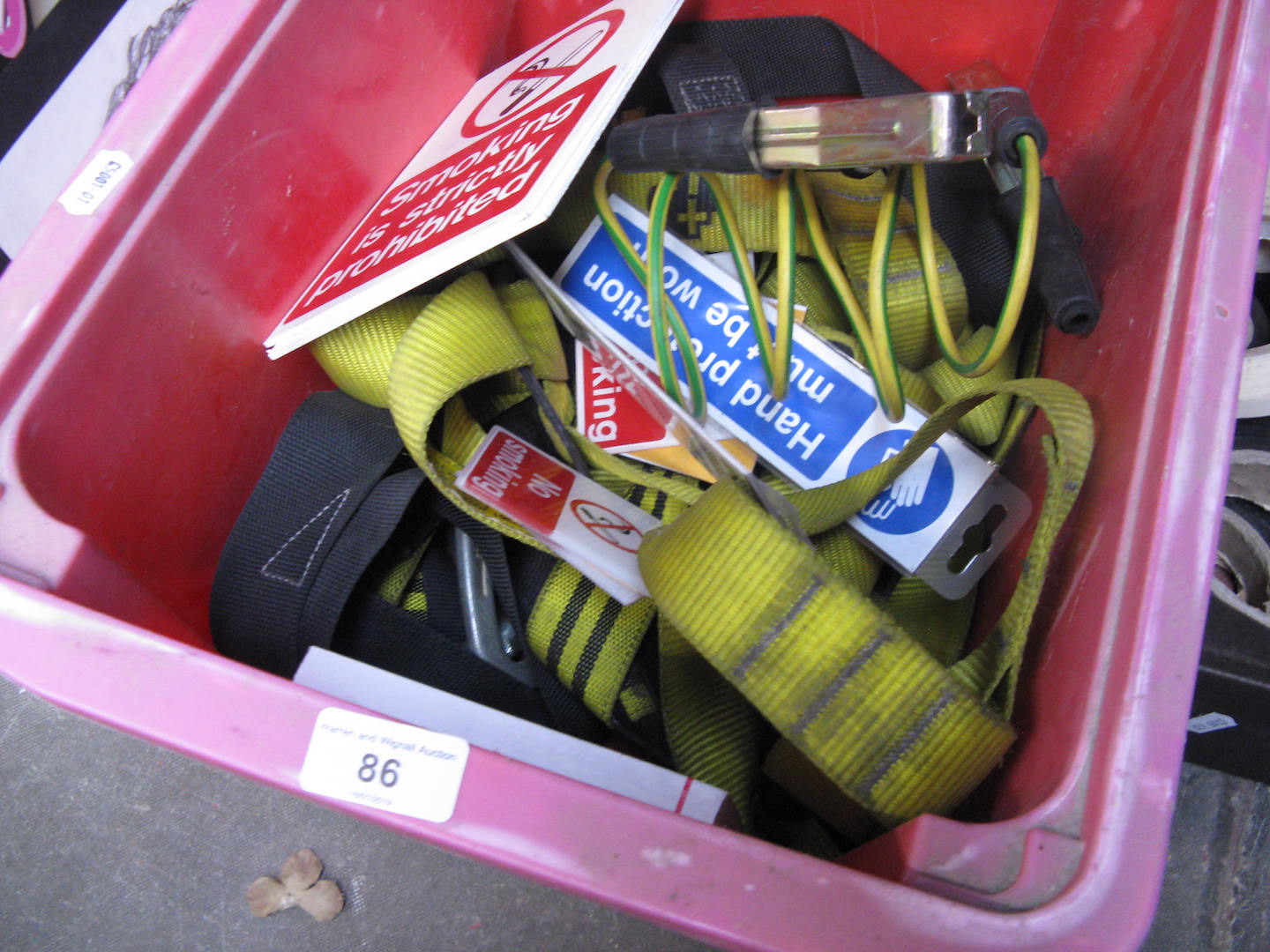 A box of webbing and few signs