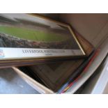 A box of misc Liverpool memorabilia to include framed prints, etc
