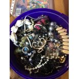 A tub of misc vintage and modern costume jewellery