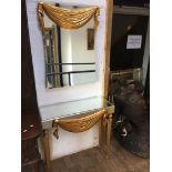 Glass top console table ans matching mirror