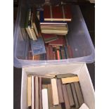 Plastic crate of books