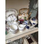 Some coalport teaware, blue teapots and a large one