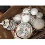 Box of Indian Tree china and a Noritake sugar bowl and cream jug