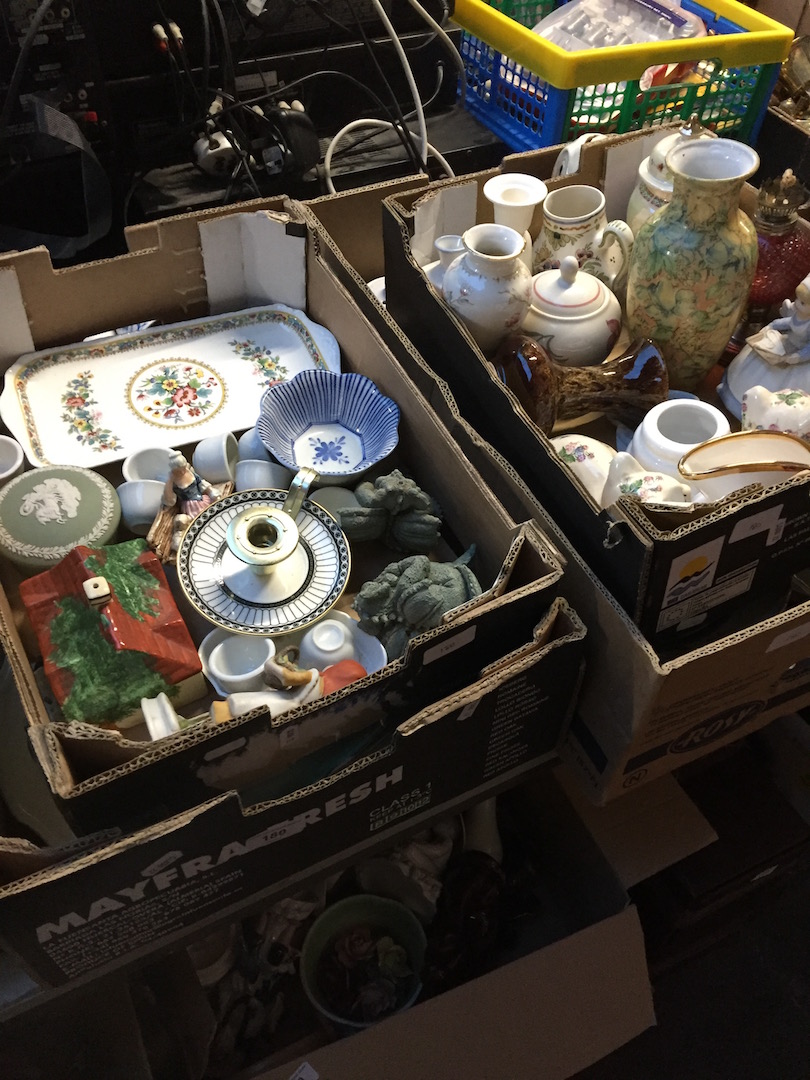 Four boxes of assorted pottery and ornaments