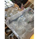 2 boxes of misc glassware to include decanters, vases, bowls, etc
