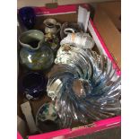 Box of pottery and glass bowl