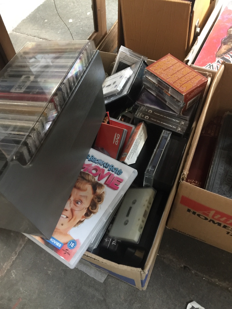 Box of videas, CDs and cassettes