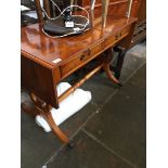 A reproduction yew wood sofa table - as found