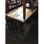 Pine topped metal framed trestle table