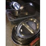 Large supply of stainless steel catering trays and dishes etc