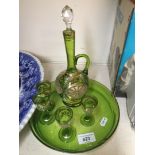 Gilt gteen glass decanter set