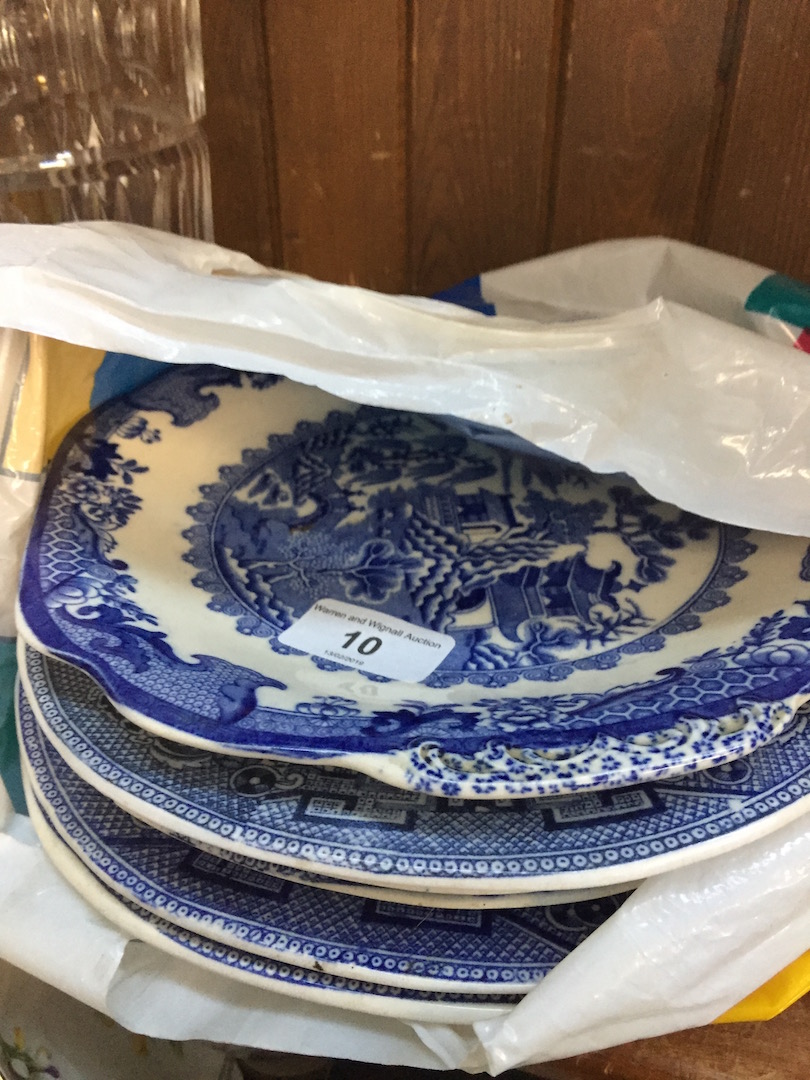 Quantity of blue and white pottery to include Willow and Royal Worcester