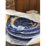 Quantity of blue and white pottery to include Willow and Royal Worcester