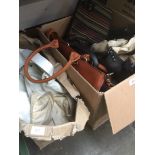 A large box and a small box of misc vintage and modern handbags