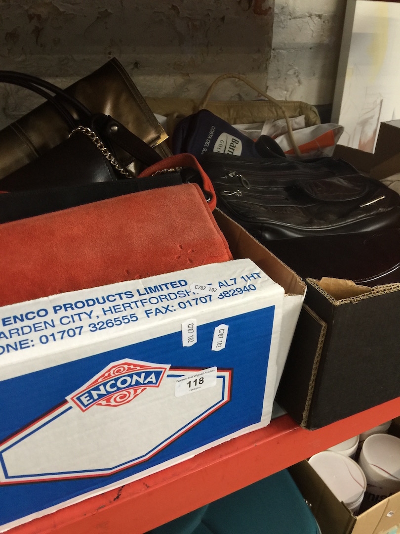 2 boxes of vintage and modern handbags to include leather