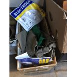 A box of misc vac parts and bags