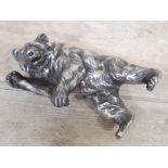 A silver plated baiting bear, length 21cm.