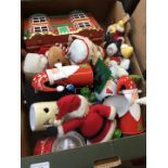 A box of Xmas themed mainly softtoys