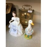 Doulton figurine, Beatrix Potter figurine and carriage clock