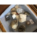 A small tray of quartz pieces etc