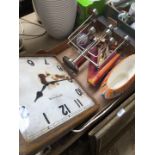 An Ingraham wall clock, glass paper weight, Sylvac vase, crucifix etc