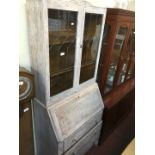 A painted oak bureau bookcase